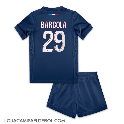 Camisa de Futebol Paris Saint-Germain Bradley Barcola #29 Equipamento Principal Infantil 2024-25 Manga Curta (+ Calças curtas)